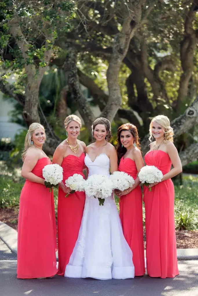 Short Coral Bridesmaid Dresses For Beach Wedding