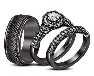 Unique 3 Piece His And Hers Wedding Ring Sets