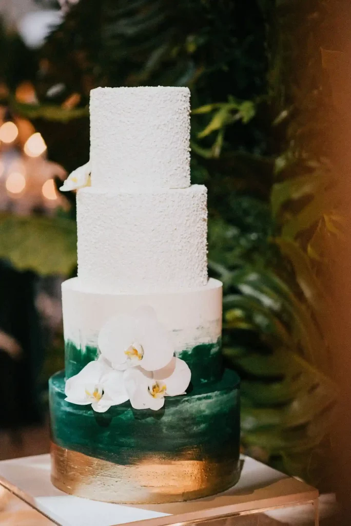 Emerald Green And White Wedding Cake
